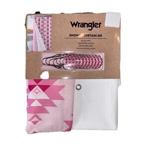 Wrangler Pink Shower Curtain Aztec Western Cowboy Cowgirl Geo Full Set 72x72 NEW